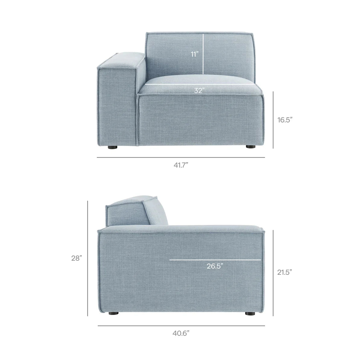 Restore Performance Fabric Upholstered Left-Facing Modular Lounge Chair