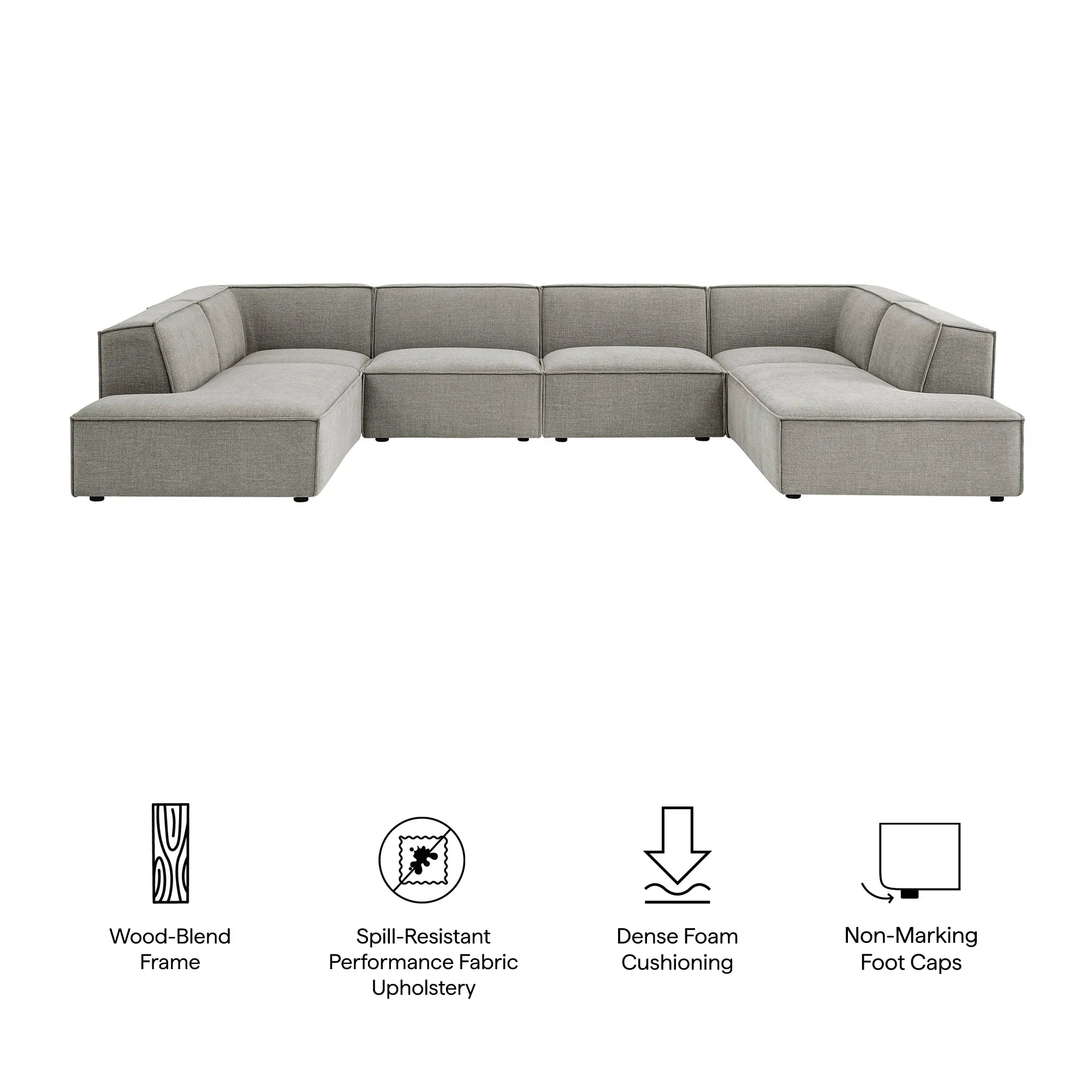 Restore 6-Piece Performance Fabric Upholstered U-Shaped Sectional Sofa
