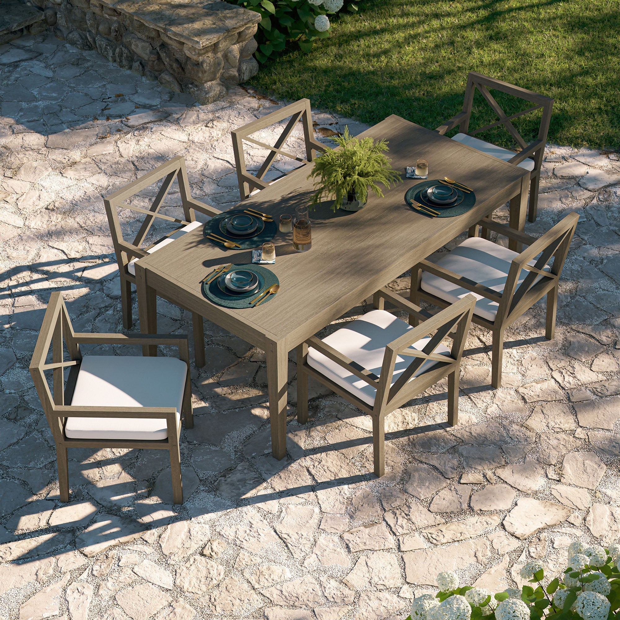 Northlake 7-Piece Outdoor Patio Teak Wood Dining Set in Weathered Gray