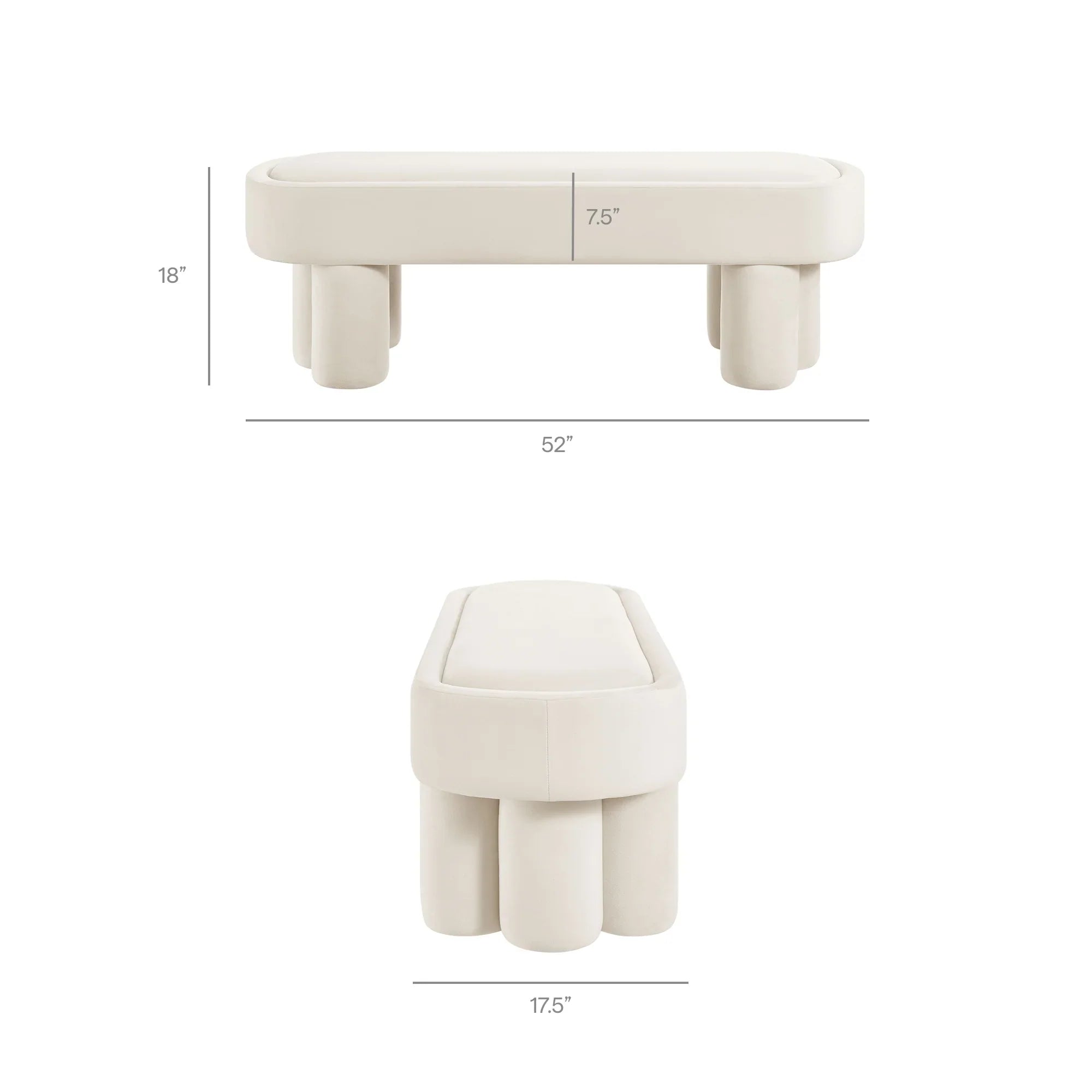 Mossi Oval Performance Velvet Accent Bench