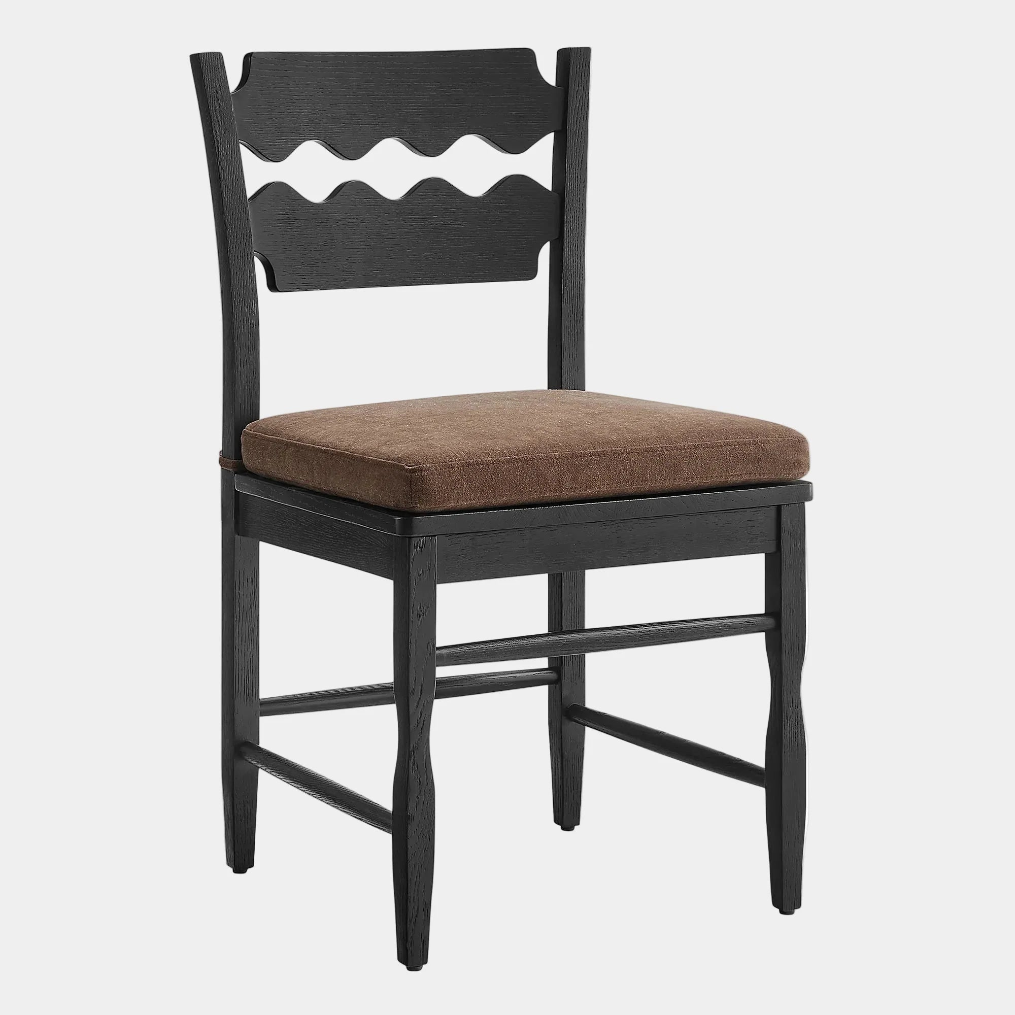 Jax Oak Wood Dining Chair With Wavy Razor Back and Cushion