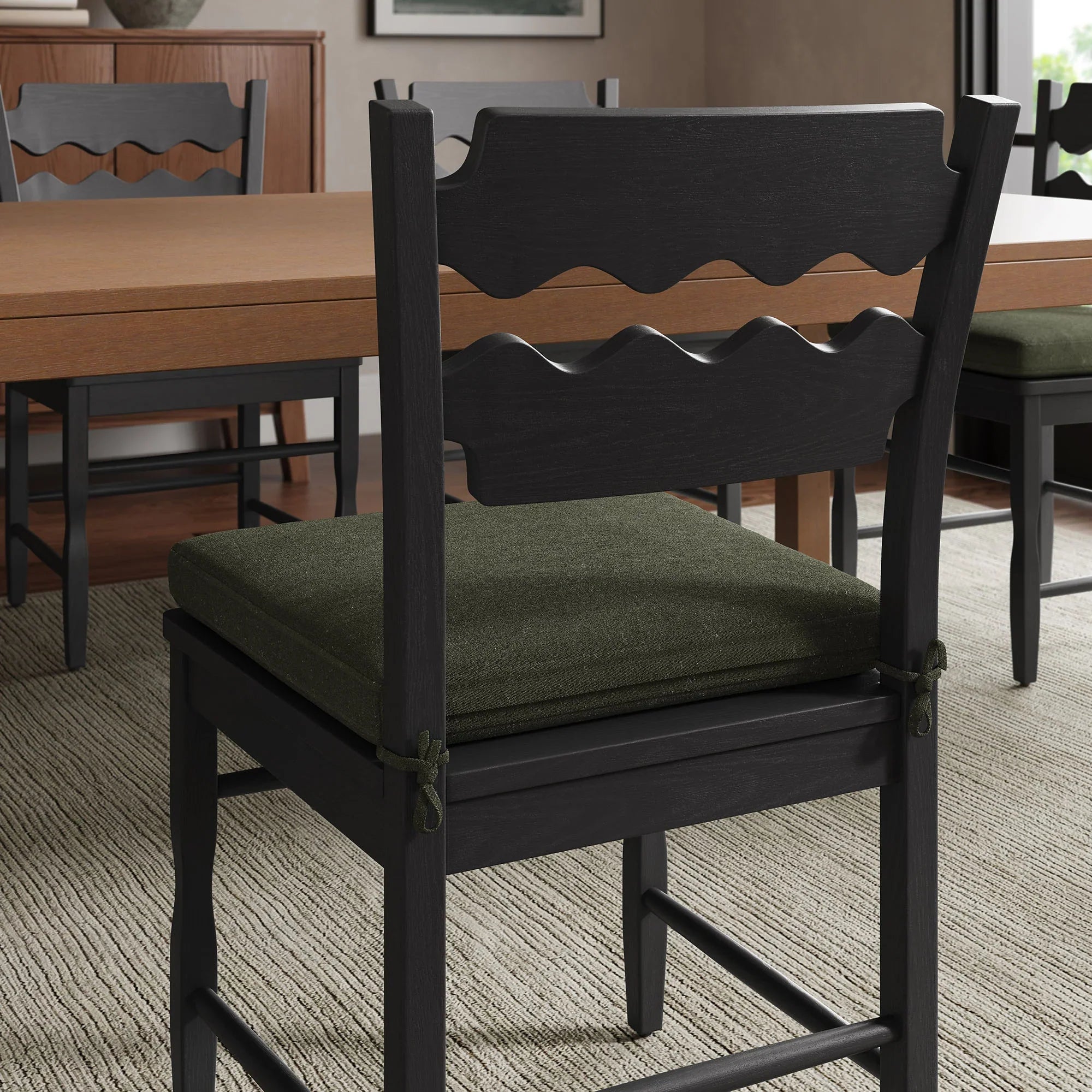 Jax Oak Wood Dining Chair With Wavy Razor Back and Cushion