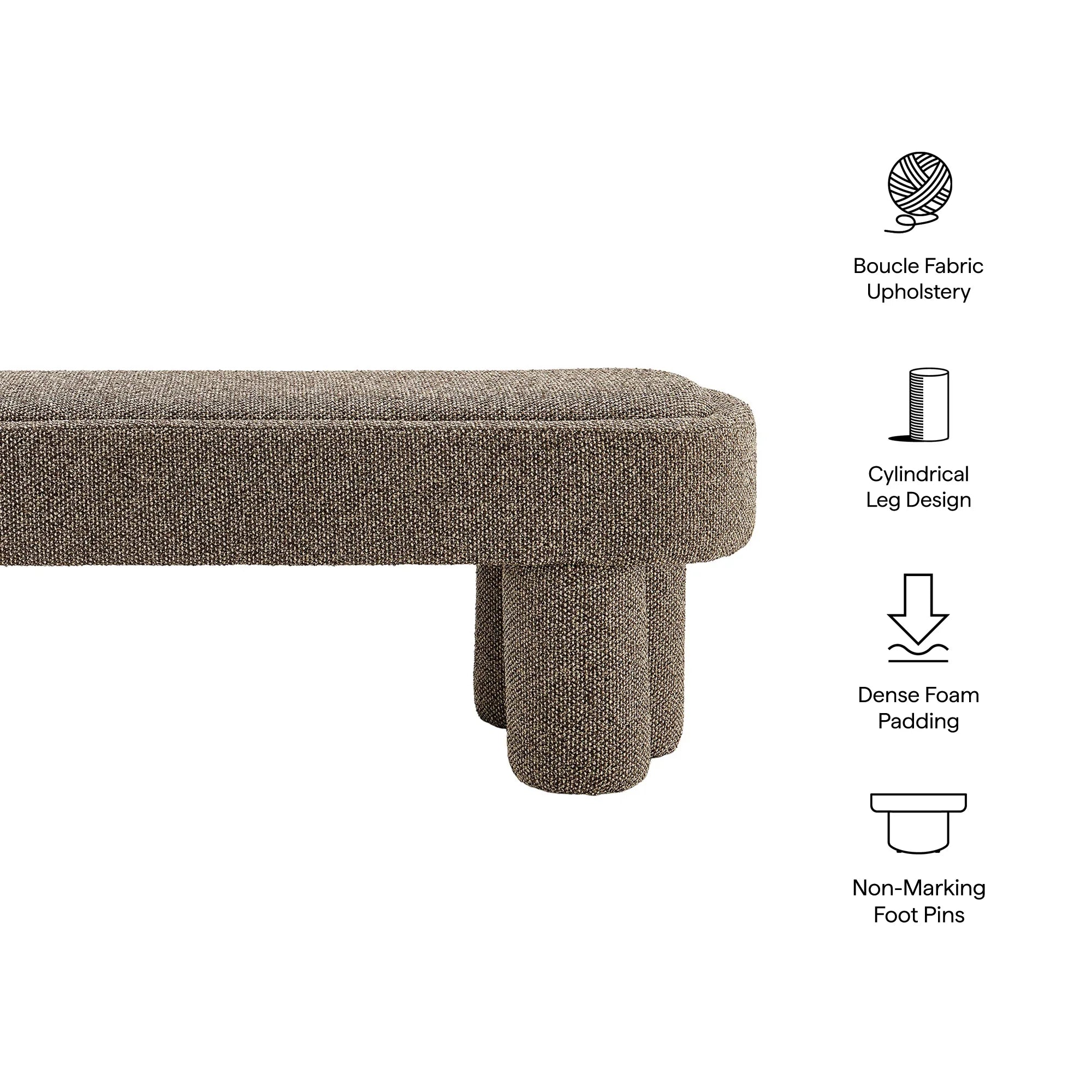 Mossi 52-Inch Oval Boucle Fabric Bench
