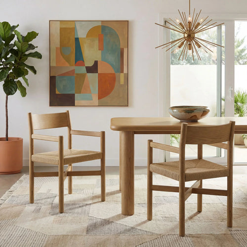 Alvia Wood Dining Armchairs With Woven Seats Set of 2