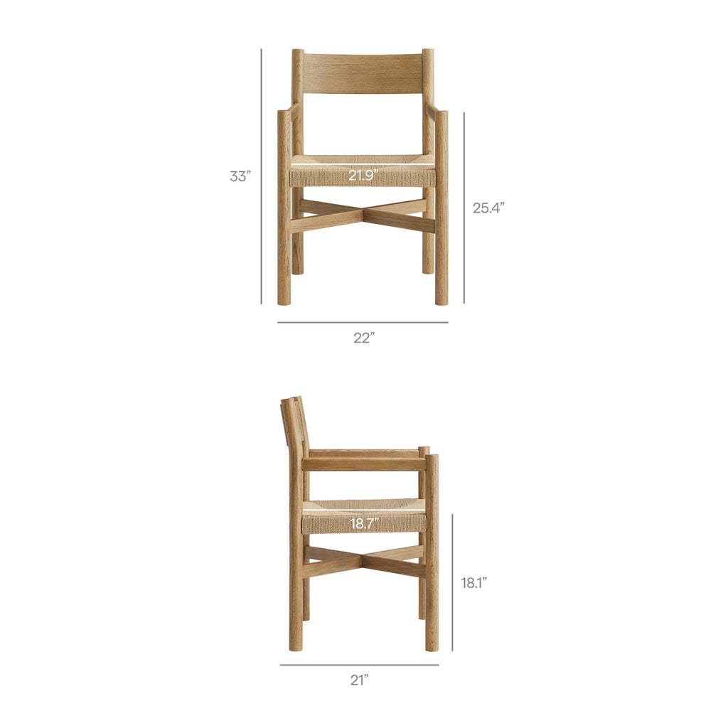 Alvia Wood Dining Armchairs With Woven Seats Set of 2