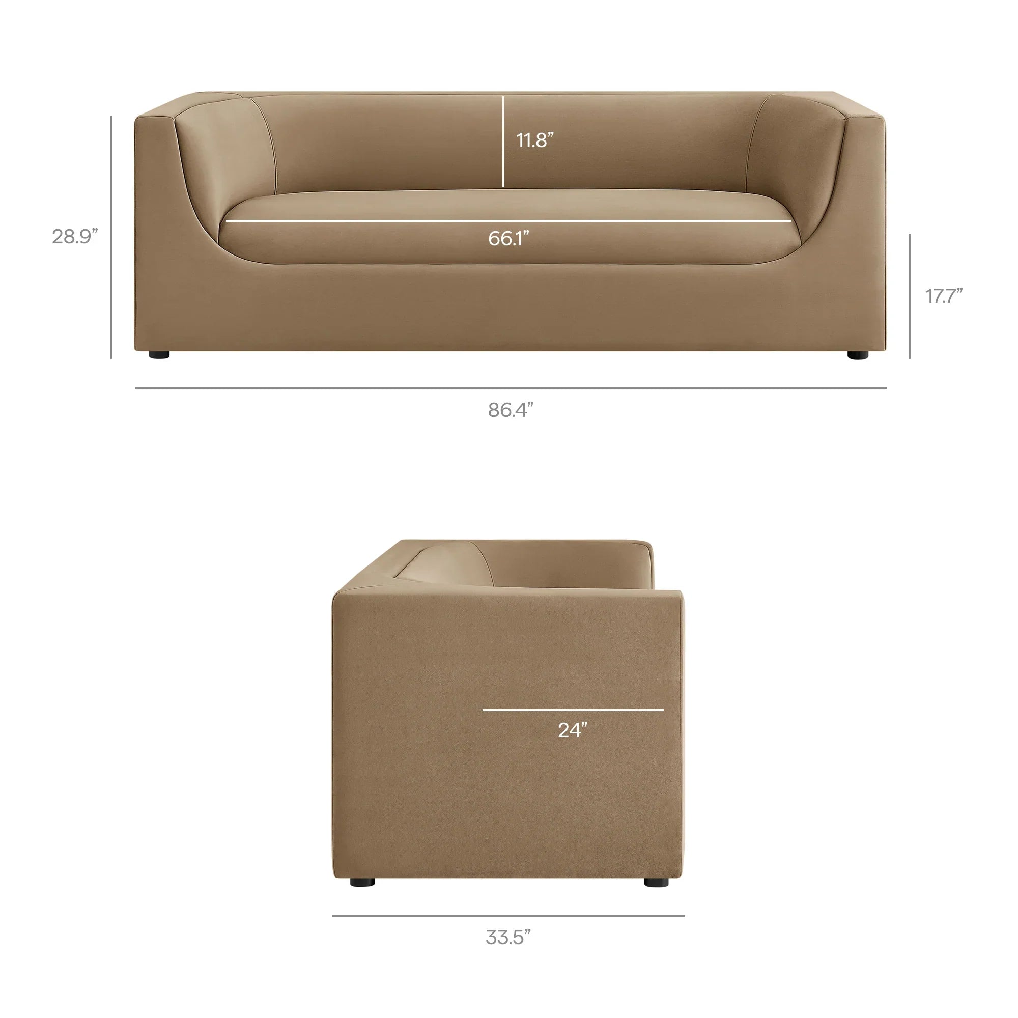 Hilda 86" Curved Back Performance Velvet Sofa