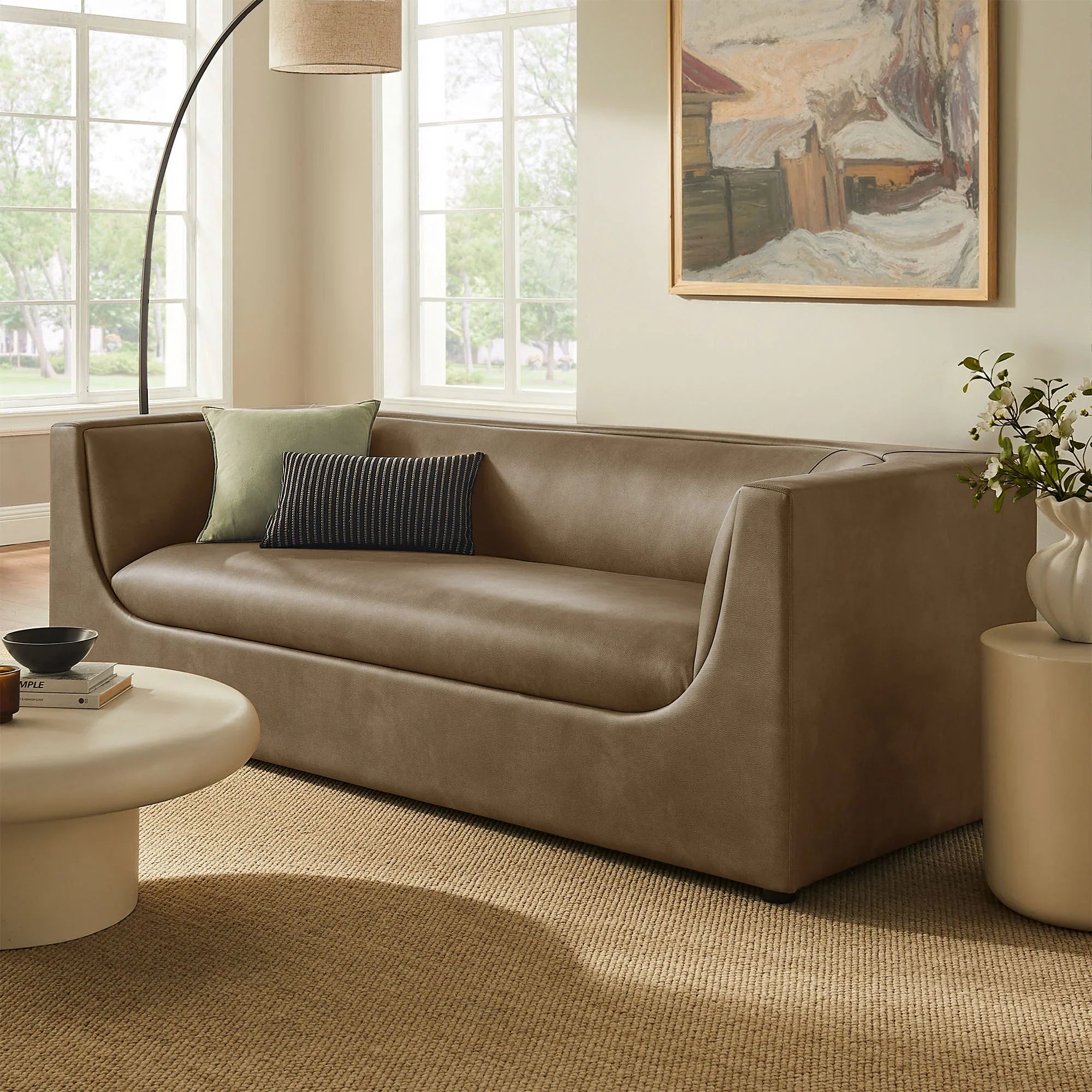 Hilda 86" Curved Back Vegan Leather Sofa