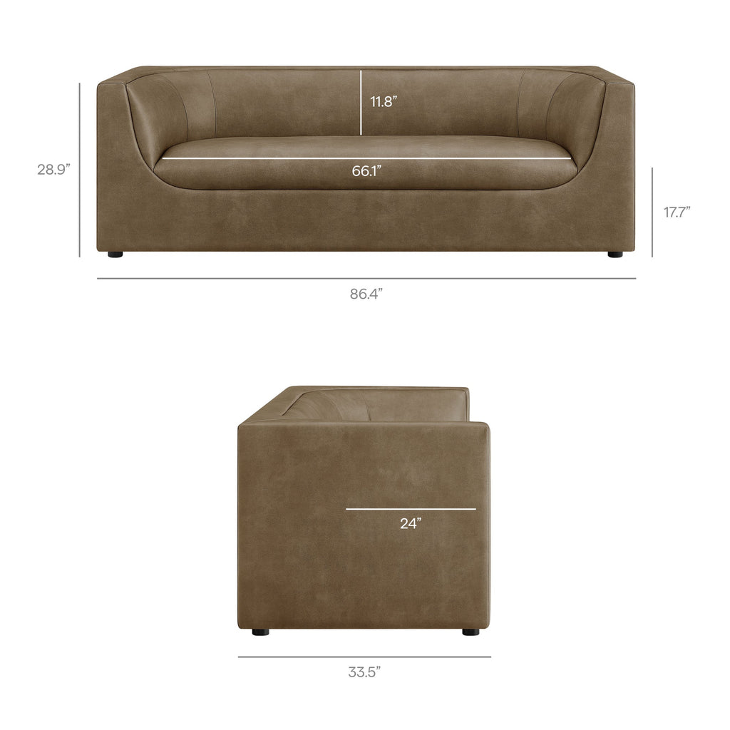 Hilda 86" Curved Back Vegan Leather Sofa