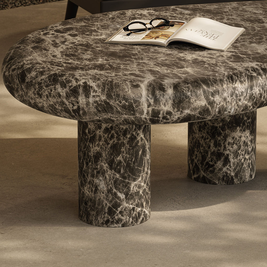 Elowen Indoor - Outdoor Textured Faux Travertine Coffee Table
