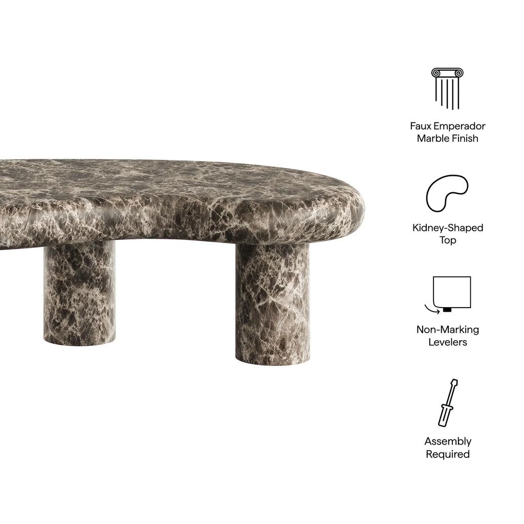 Elowen Indoor - Outdoor Textured Faux Travertine Coffee Table