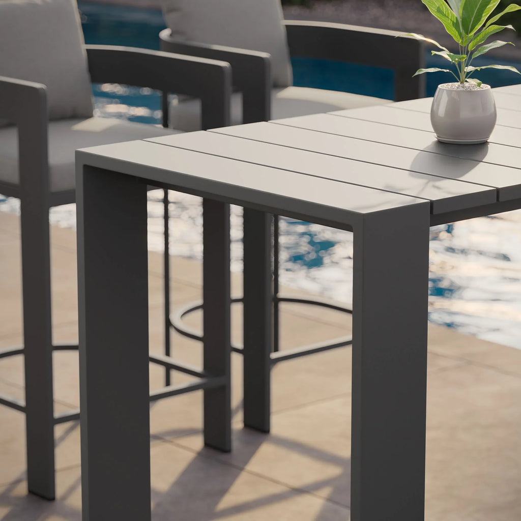 Tahoe 59 Inch Rectangle Outdoor Aluminum Bar Table in Gray