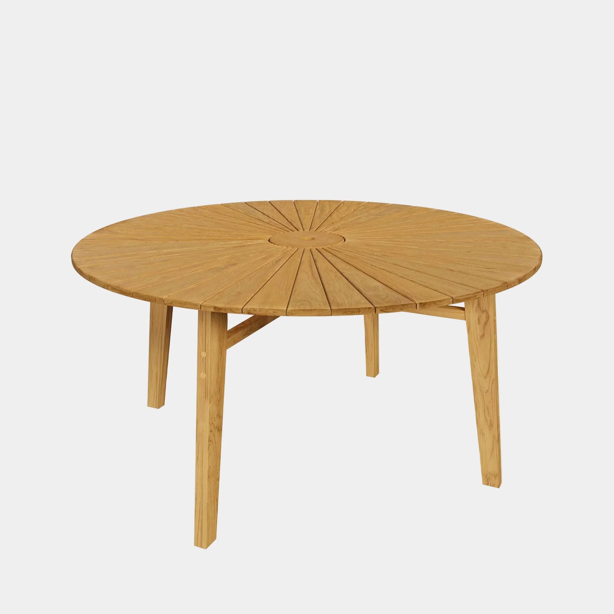 Cielo 59" Sunburst Outdoor Teak Dining Table in Natural