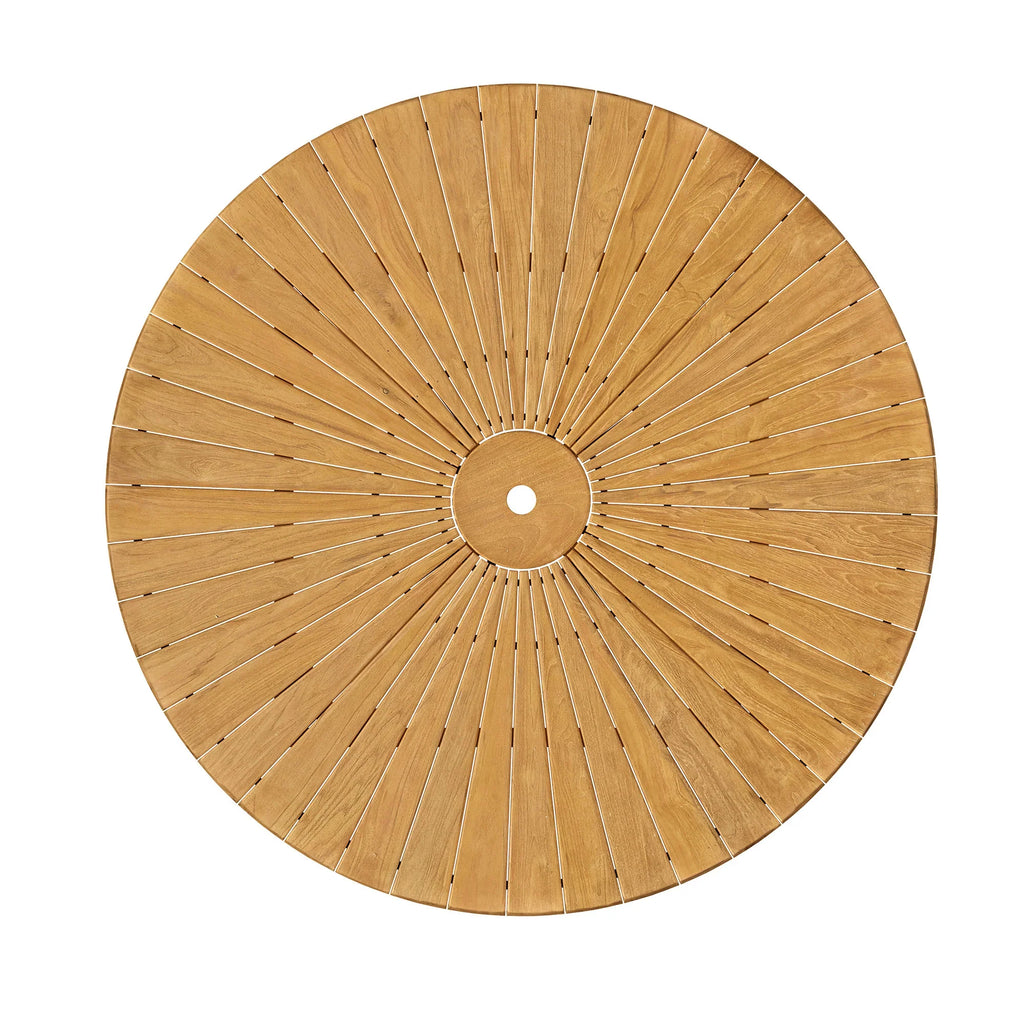 Cielo 59" Sunburst Outdoor Teak Dining Table in Natural