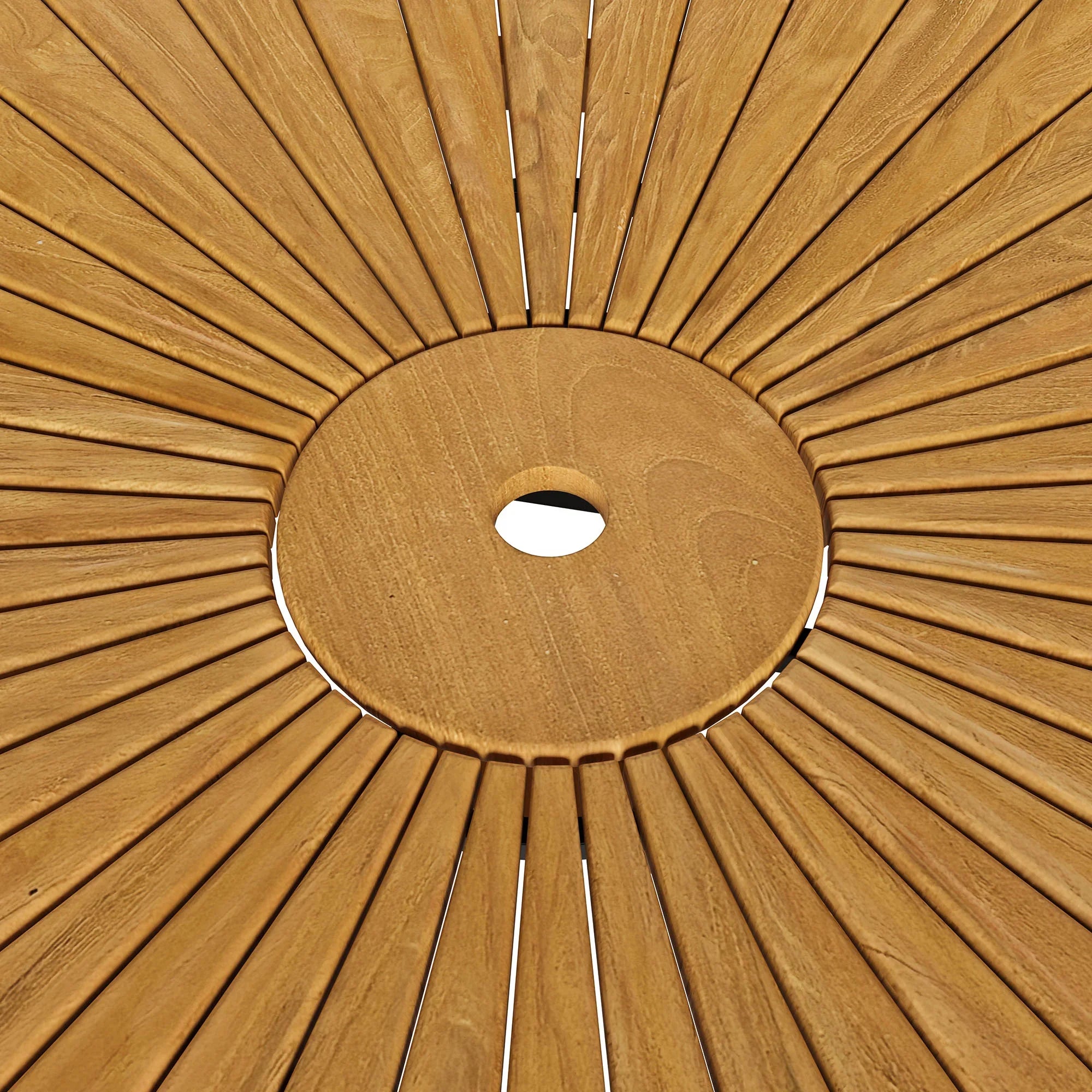 Cielo 59" Sunburst Outdoor Teak Dining Table in Natural