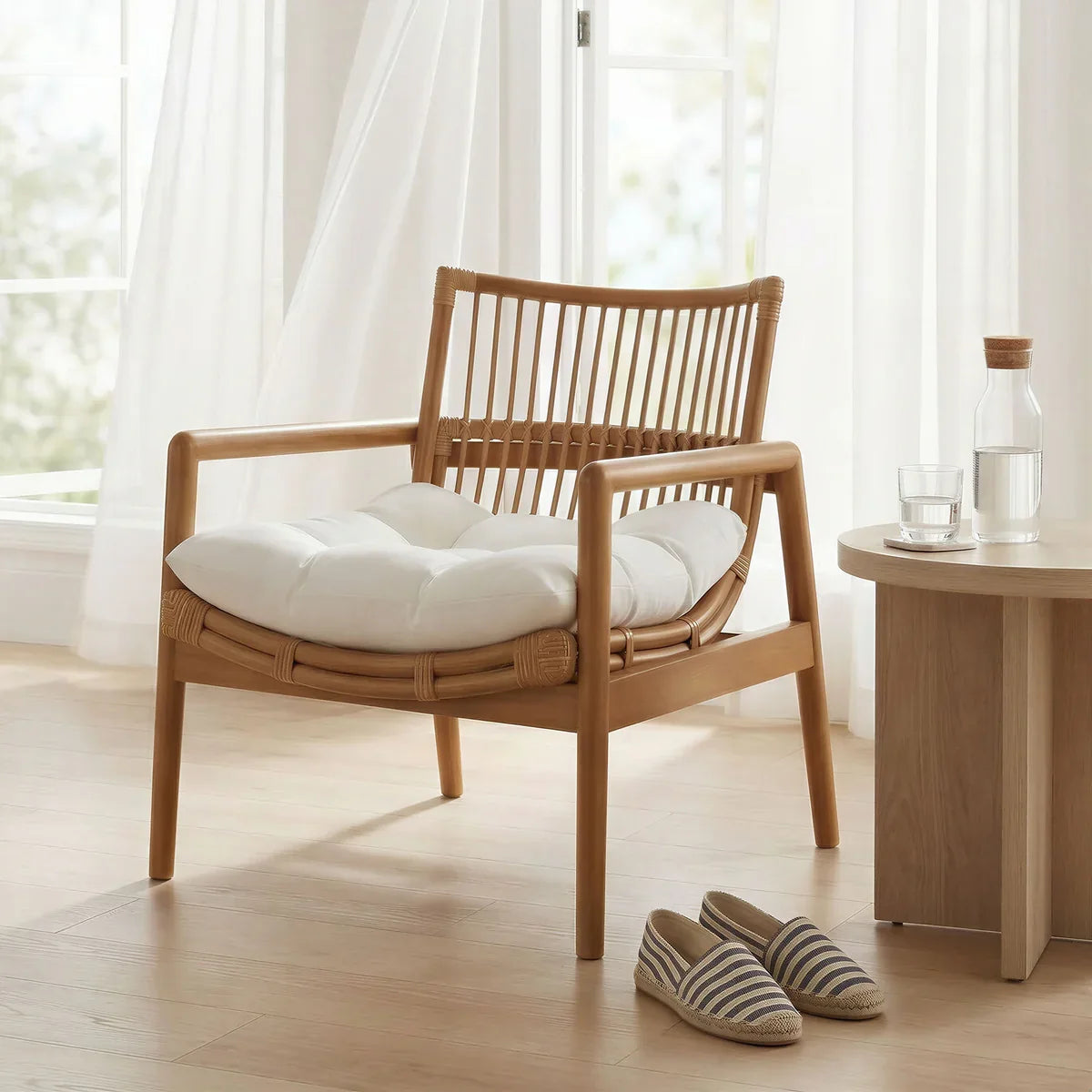 Tula Wood Rattan Lounge Chair in Brown