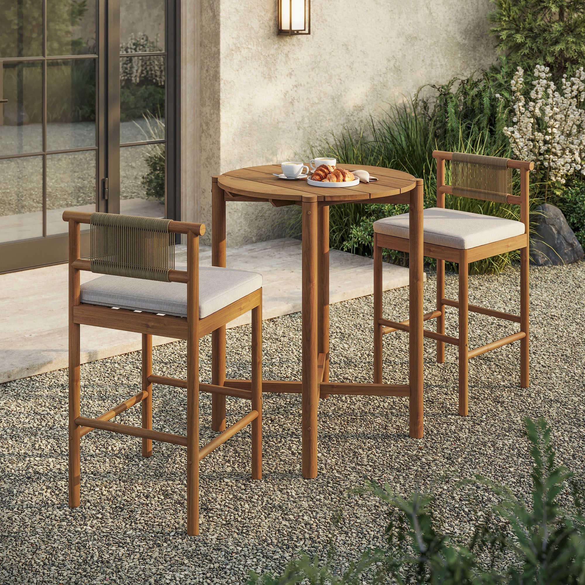 Eleni 3-Piece Outdoor Teak Wood Bar Set