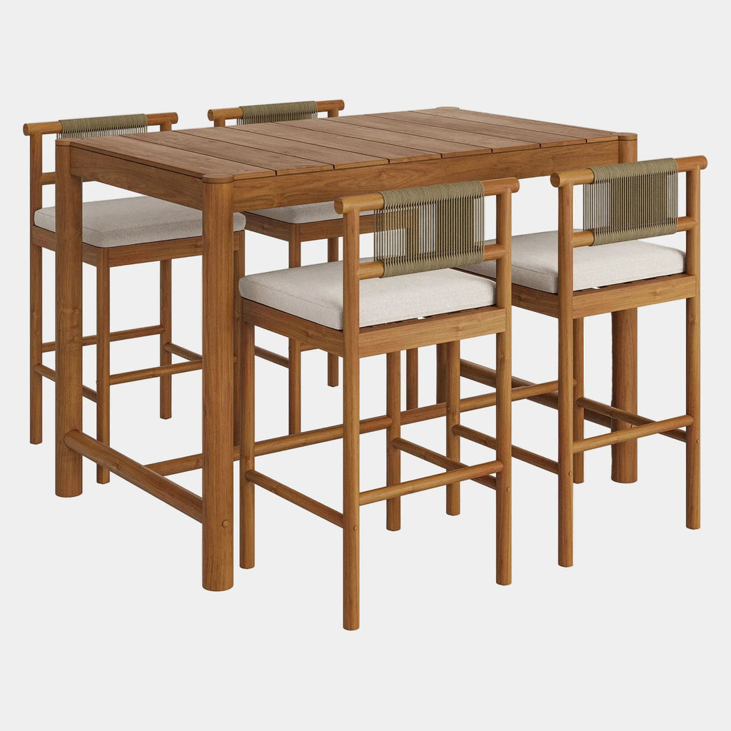 Eleni 5-Piece Outdoor Teak Wood Bar Set