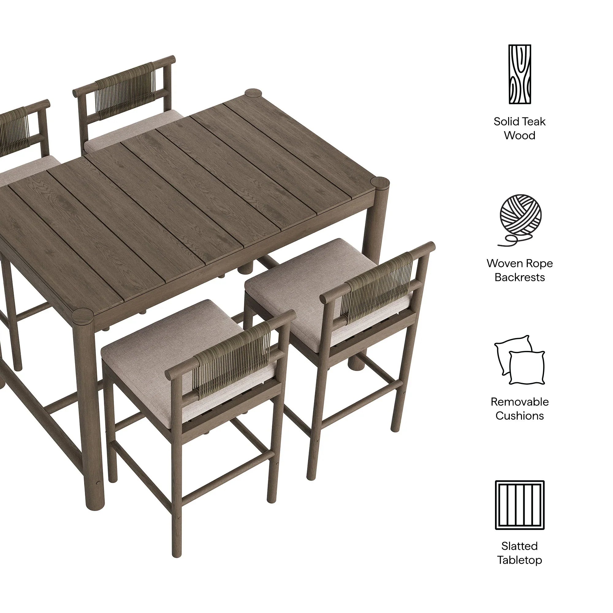 Eleni 5-Piece Outdoor Teak Wood Bar Set