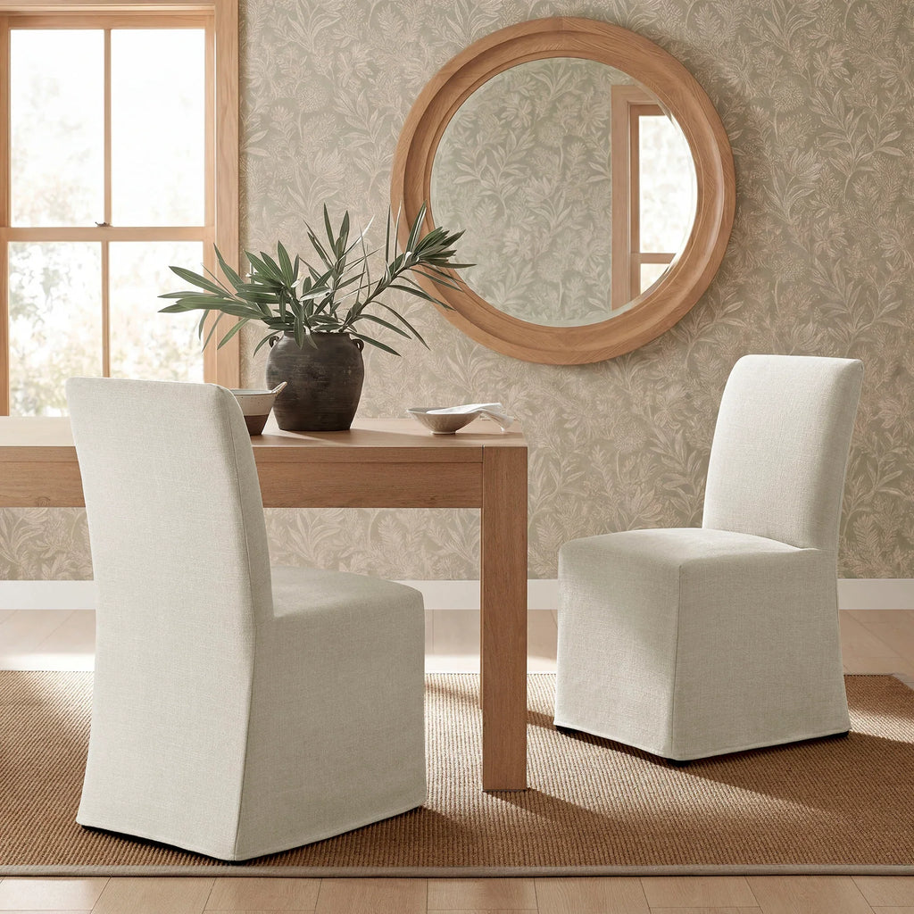 Aster Slub Weave Fabric Slipcovered Dining Chairs Set of 2