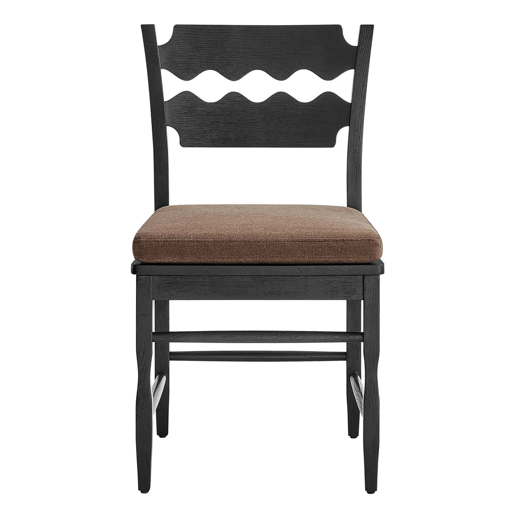 Jax Oak Wood Dining Chair With Wavy Razor Back and Cushion Set of 2