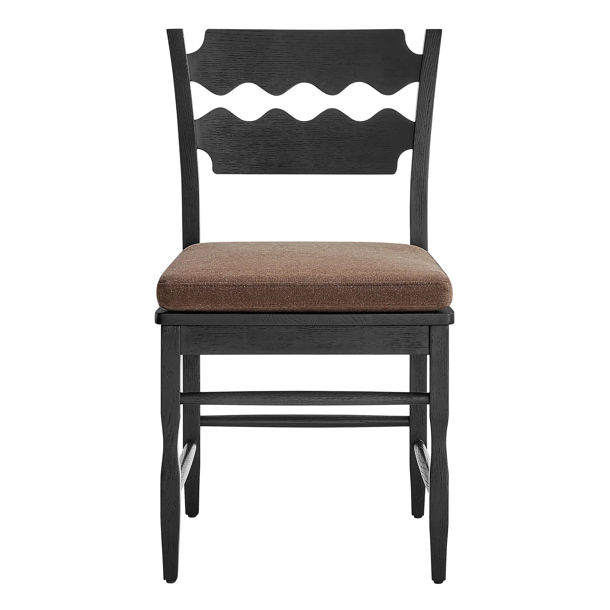 Jax Oak Wood Dining Chair With Wavy Razor Back and Cushion Set of 2