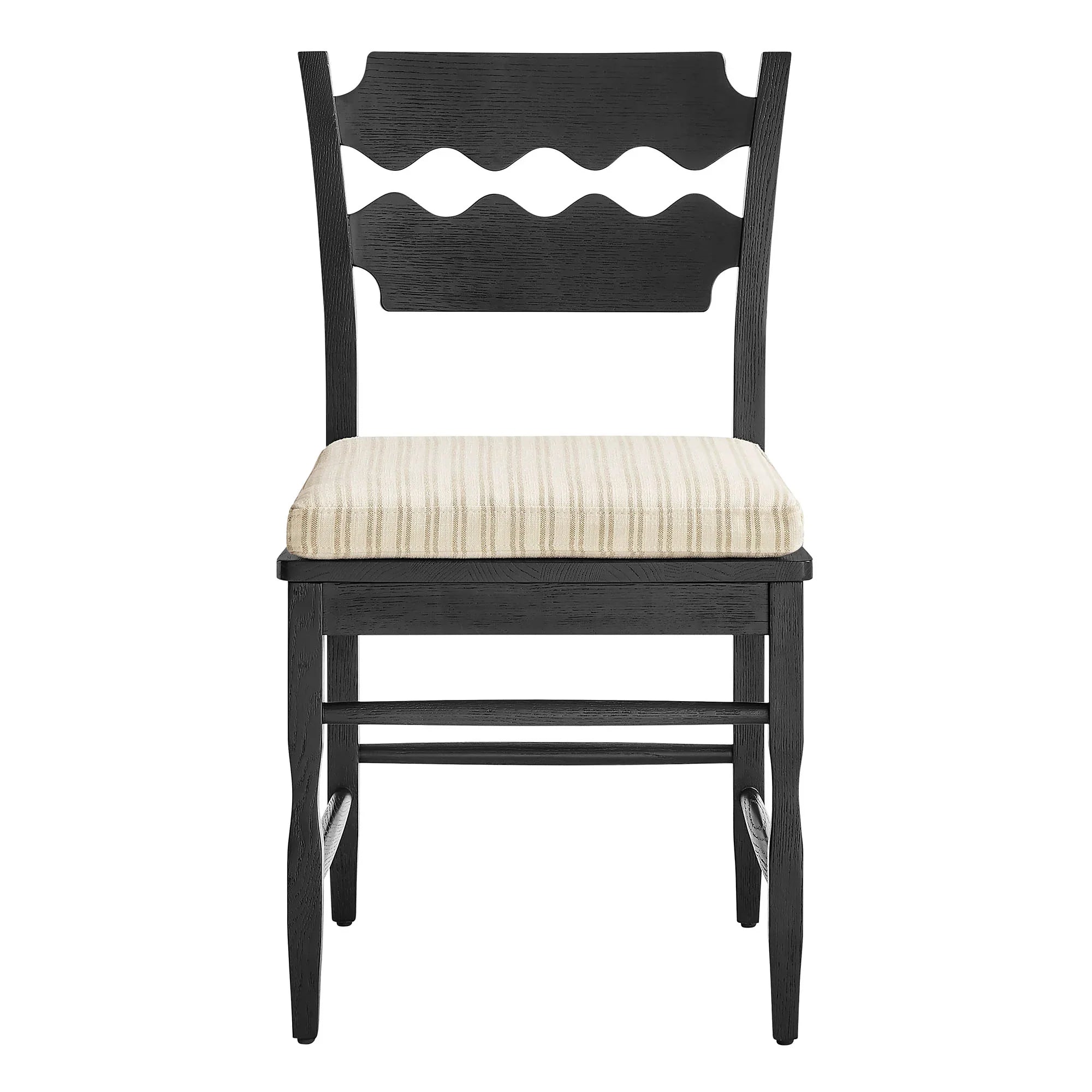 Jax Oak Wood Dining Chair With Wavy Razor Back and Cushion Set of 2