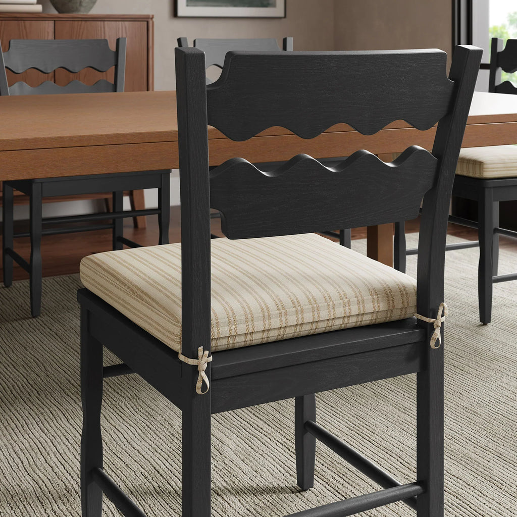 Jax Oak Wood Dining Chair With Wavy Razor Back and Cushion Set of 2
