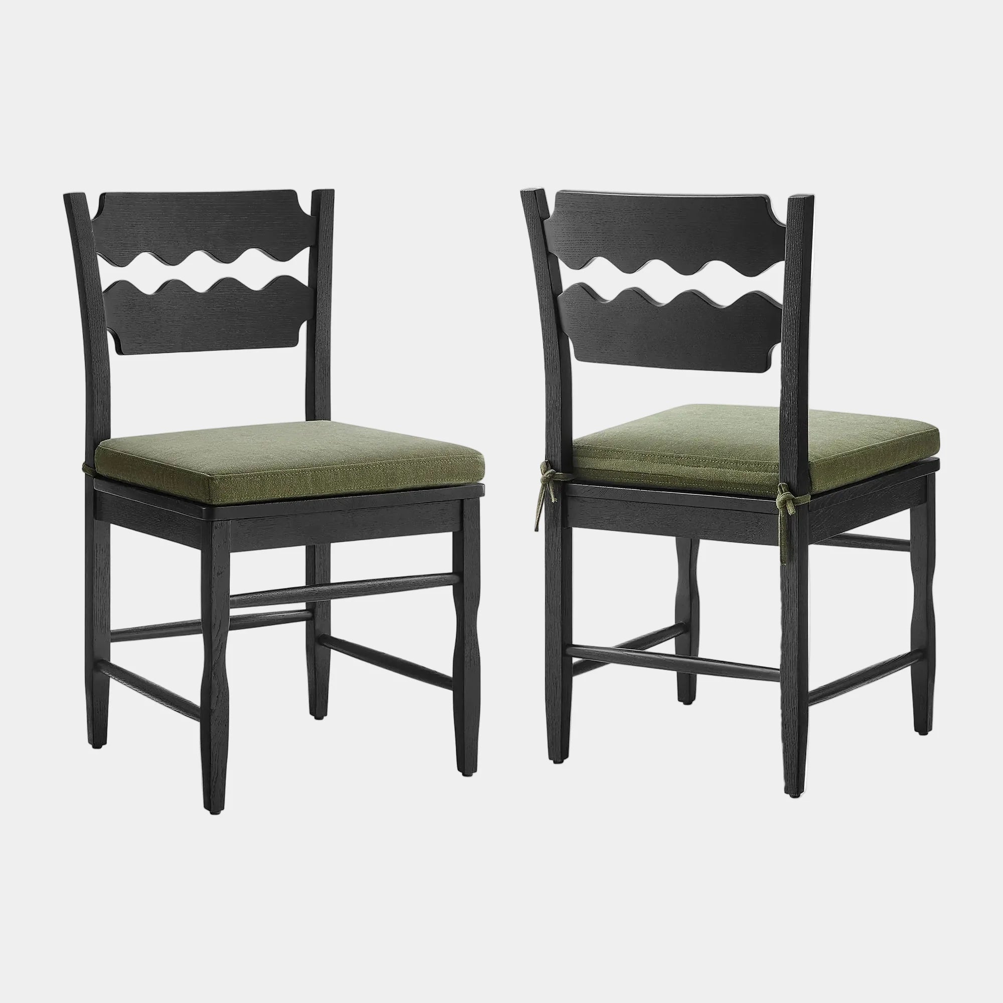 Jax Oak Wood Dining Chair With Wavy Razor Back and Cushion Set of 2