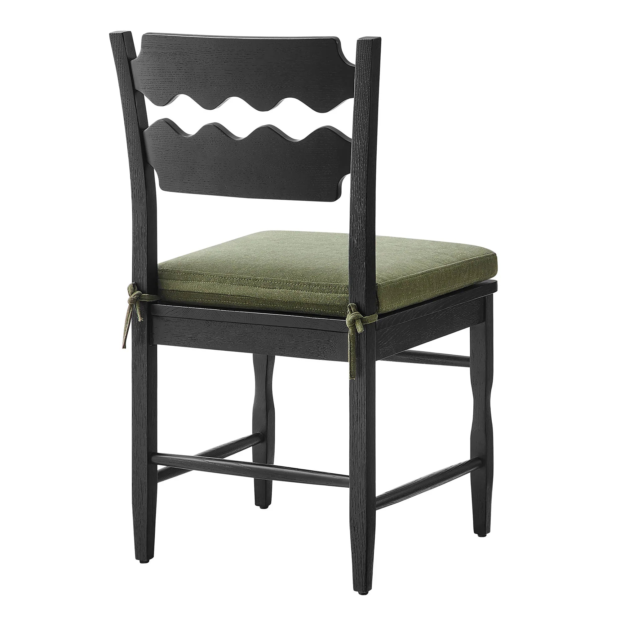 Jax Oak Wood Dining Chair With Wavy Razor Back and Cushion Set of 2