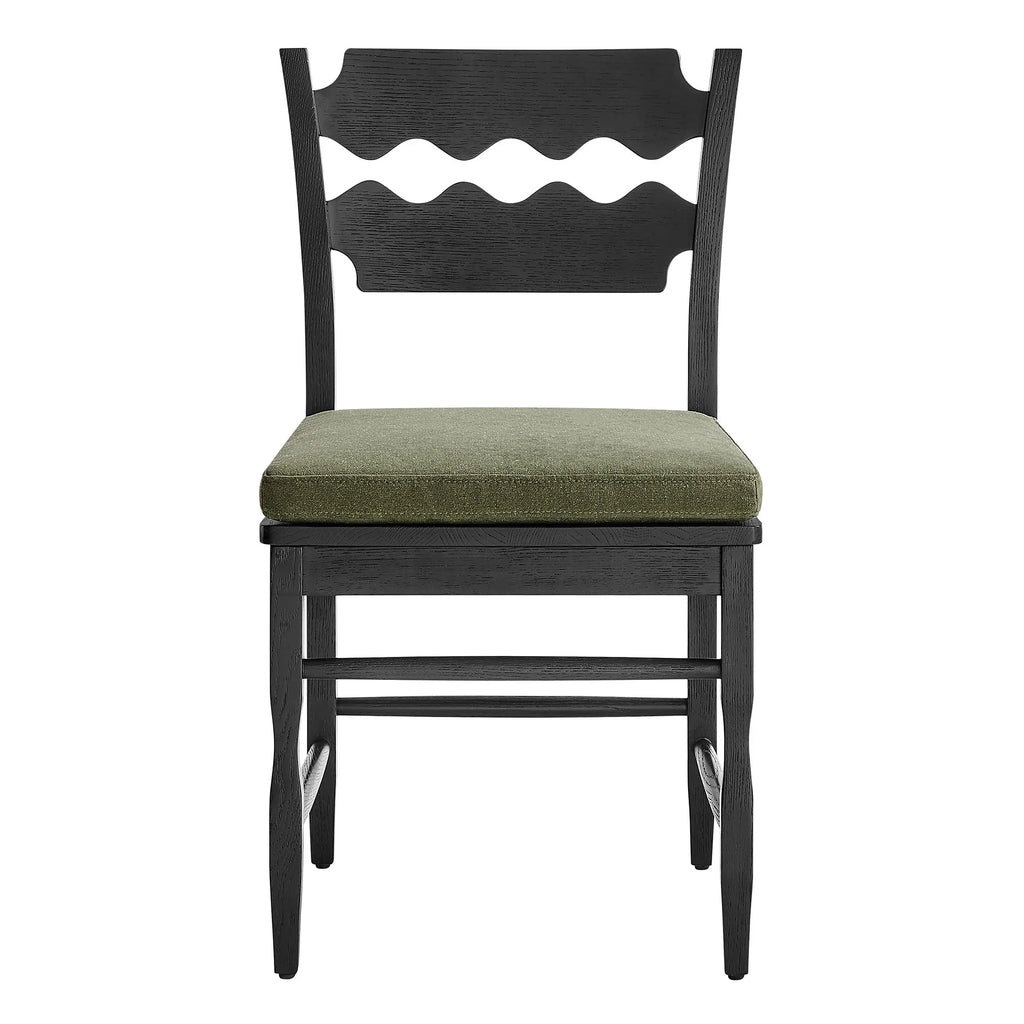 Jax Oak Wood Dining Chair With Wavy Razor Back and Cushion Set of 2