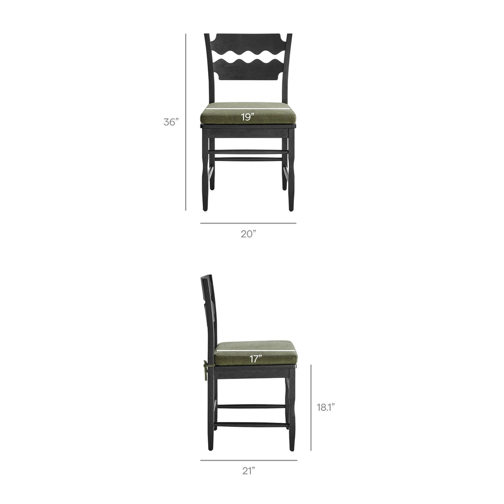 Jax Oak Wood Dining Chair With Wavy Razor Back and Cushion Set of 2