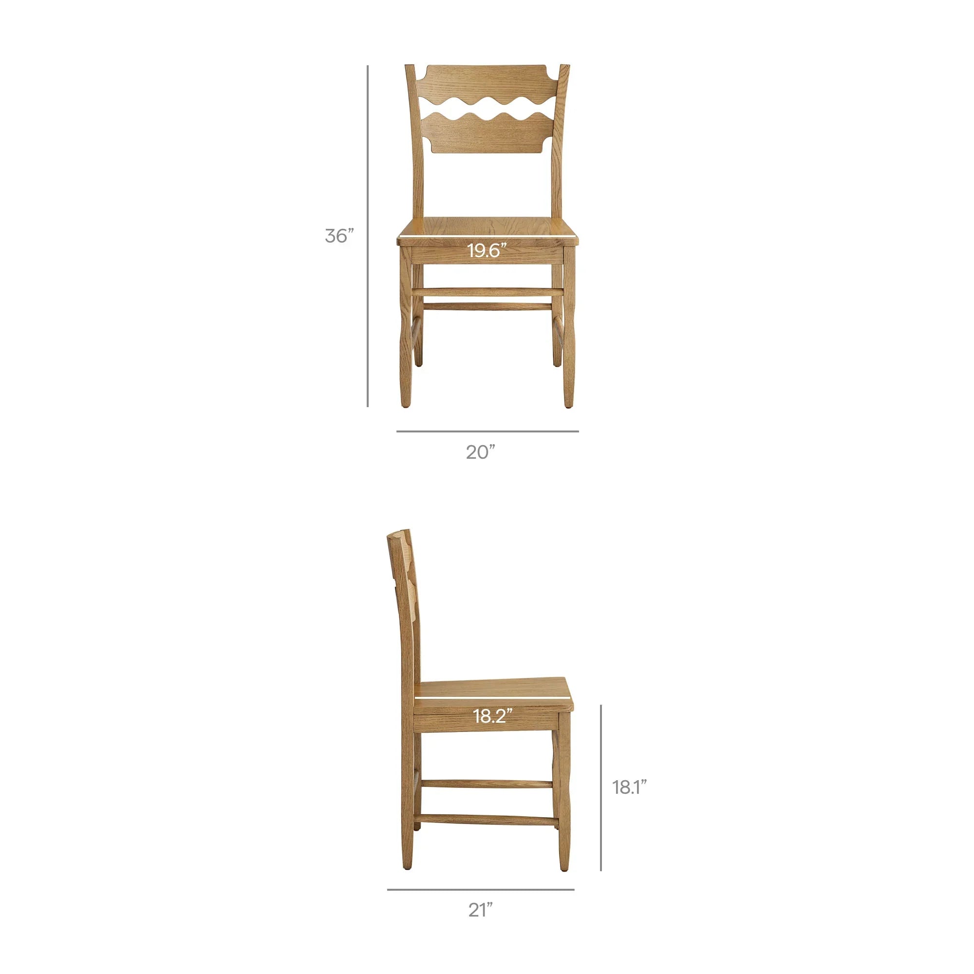 Jax Oak Wood Dining Chair With Wavy Razor Back Set of 2