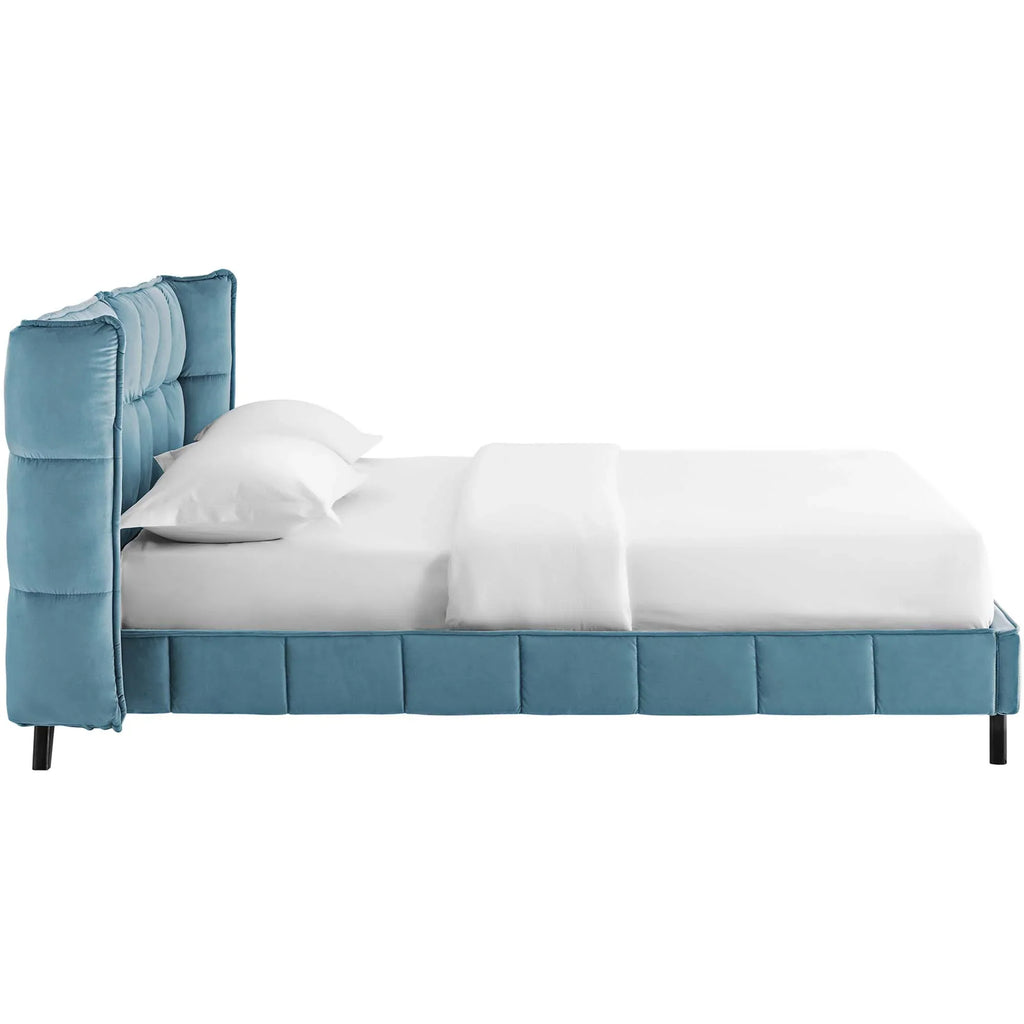 Makenna Performance Velvet Queen Platform Bed