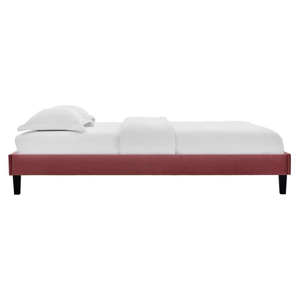 Alessi Performance Velvet Platform Bed With Black Wood Legs