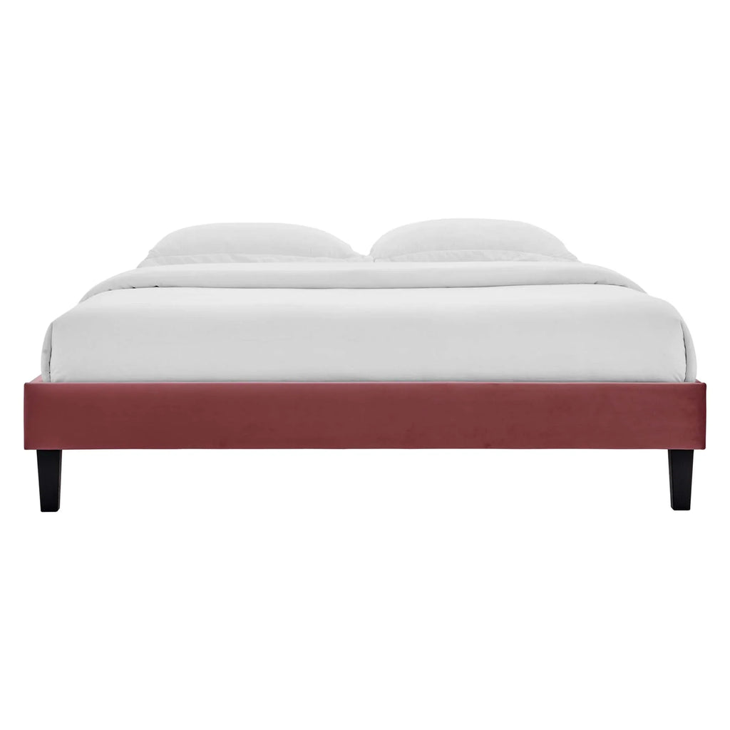 Alessi Performance Velvet Platform Bed With Black Wood Legs