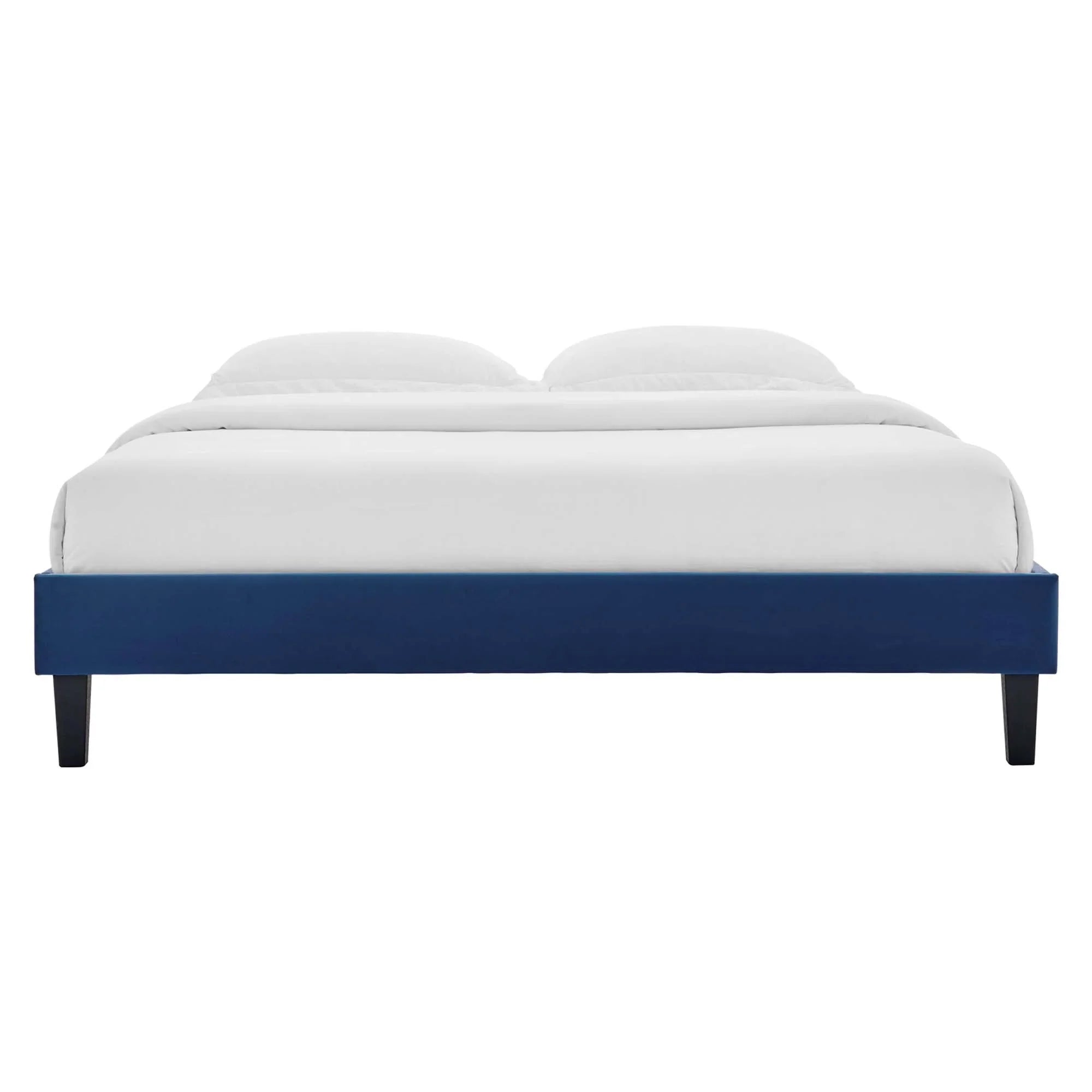 Roxanne Performance Velvet Platform Bed With Black Wood Legs