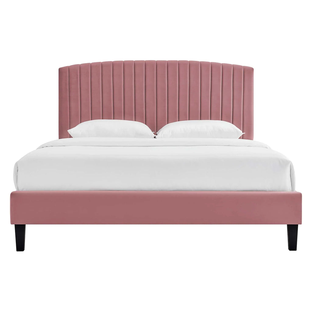 Alessi Performance Velvet Platform Bed With Black Wood Legs