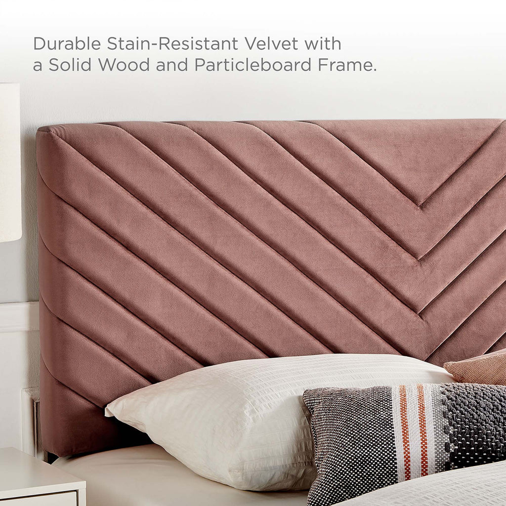 Roxanne Performance Velvet Platform Bed With Black Wood Legs