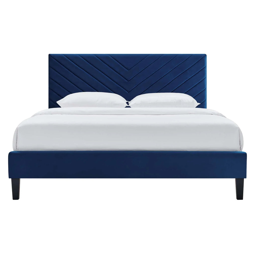 Roxanne Performance Velvet Platform Bed With Black Wood Legs