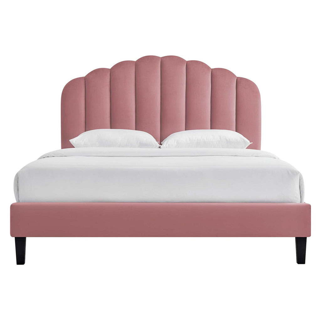 Daisy Performance Velvet Platform Bed With Black Wood Legs