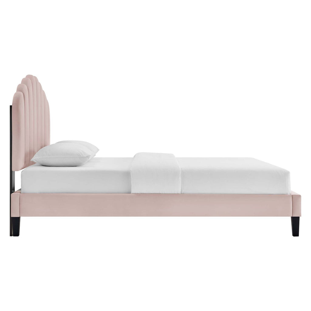 Daisy Performance Velvet Platform Bed With Black Wood Legs