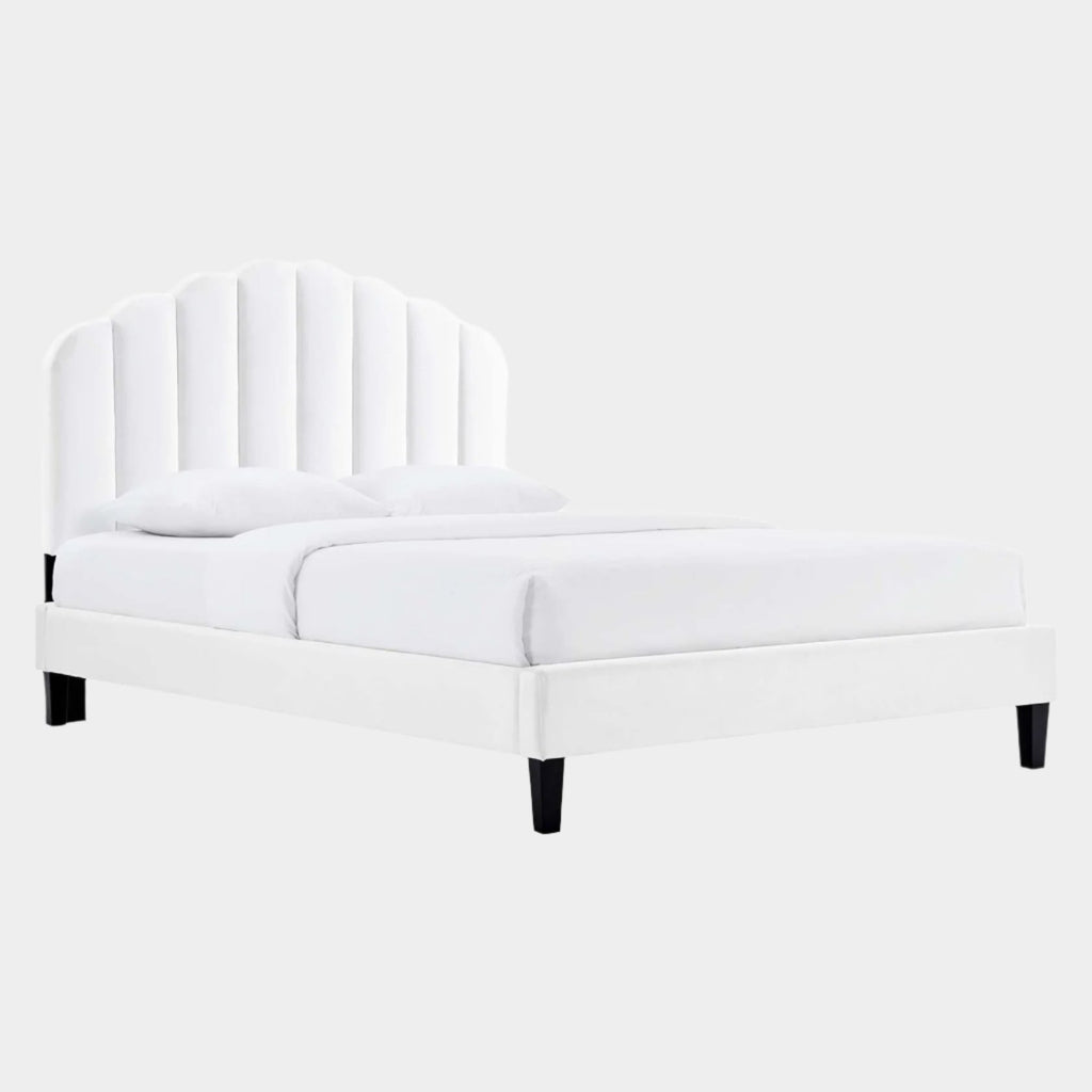 Daisy Performance Velvet Platform Bed With Black Wood Legs