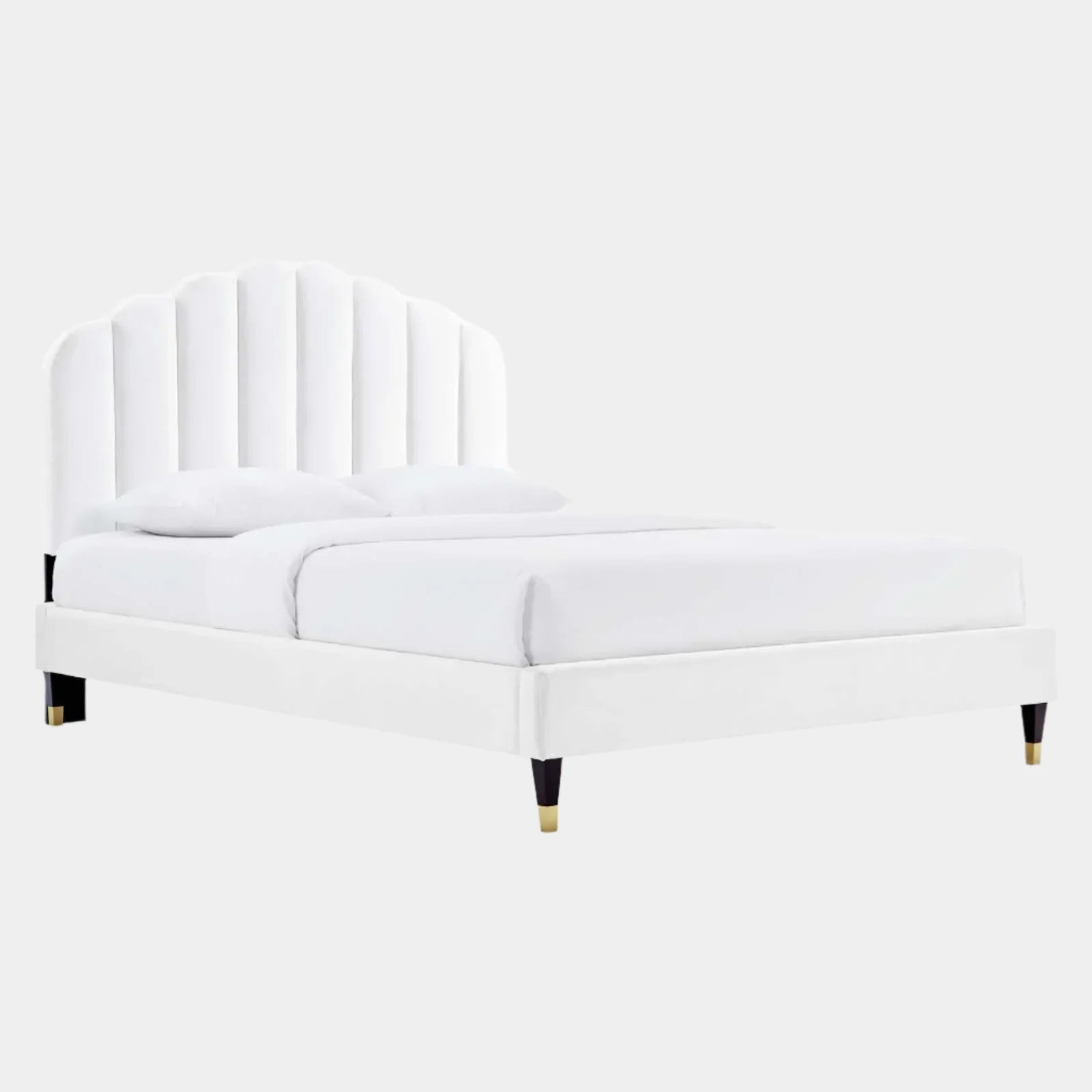 Daisy Performance Velvet Platform Bed Wood and Gold Legs