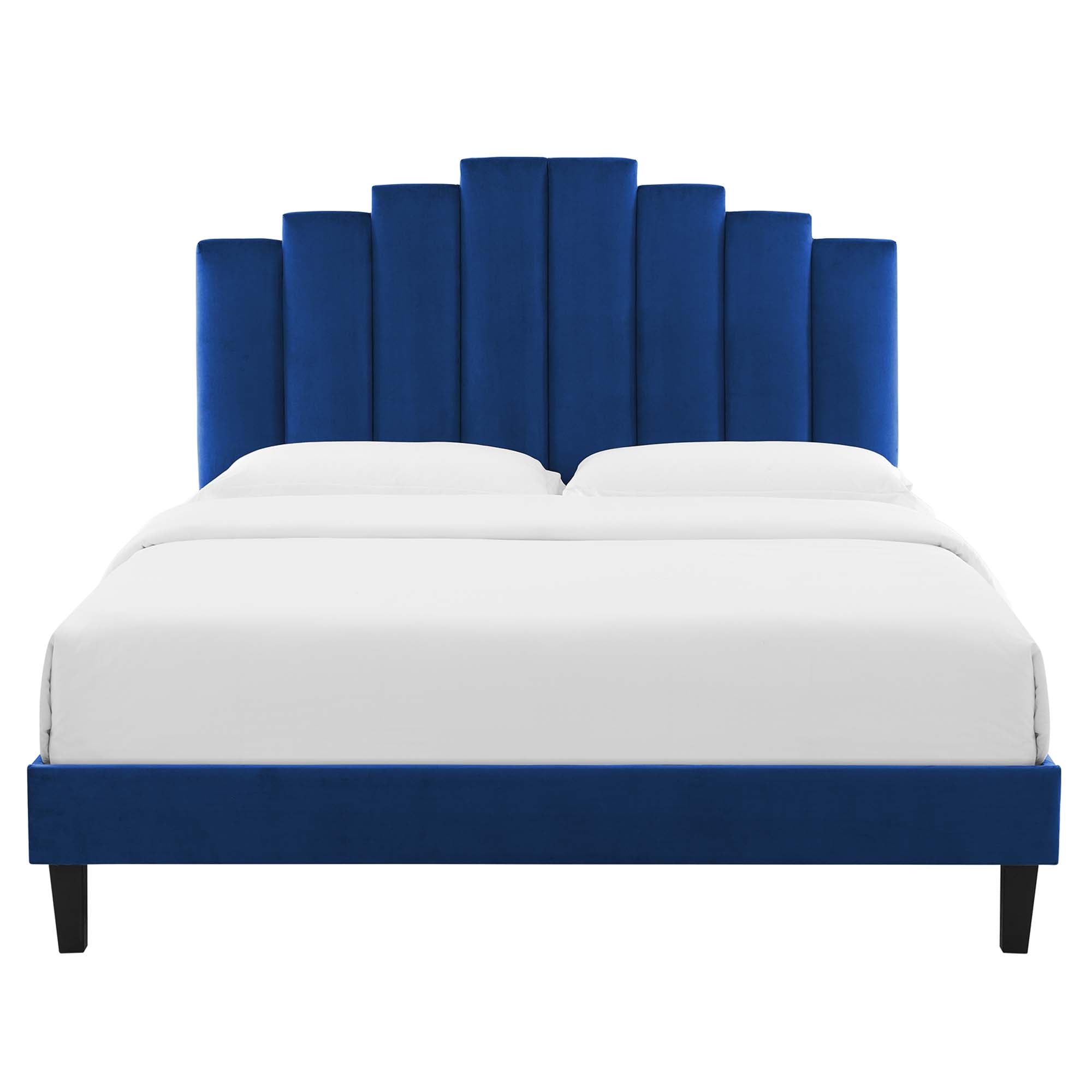 Elise Performance Velvet Platform Bed With Black Wood Legs