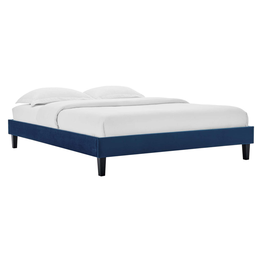 Elise Performance Velvet Platform Bed With Black Wood Legs