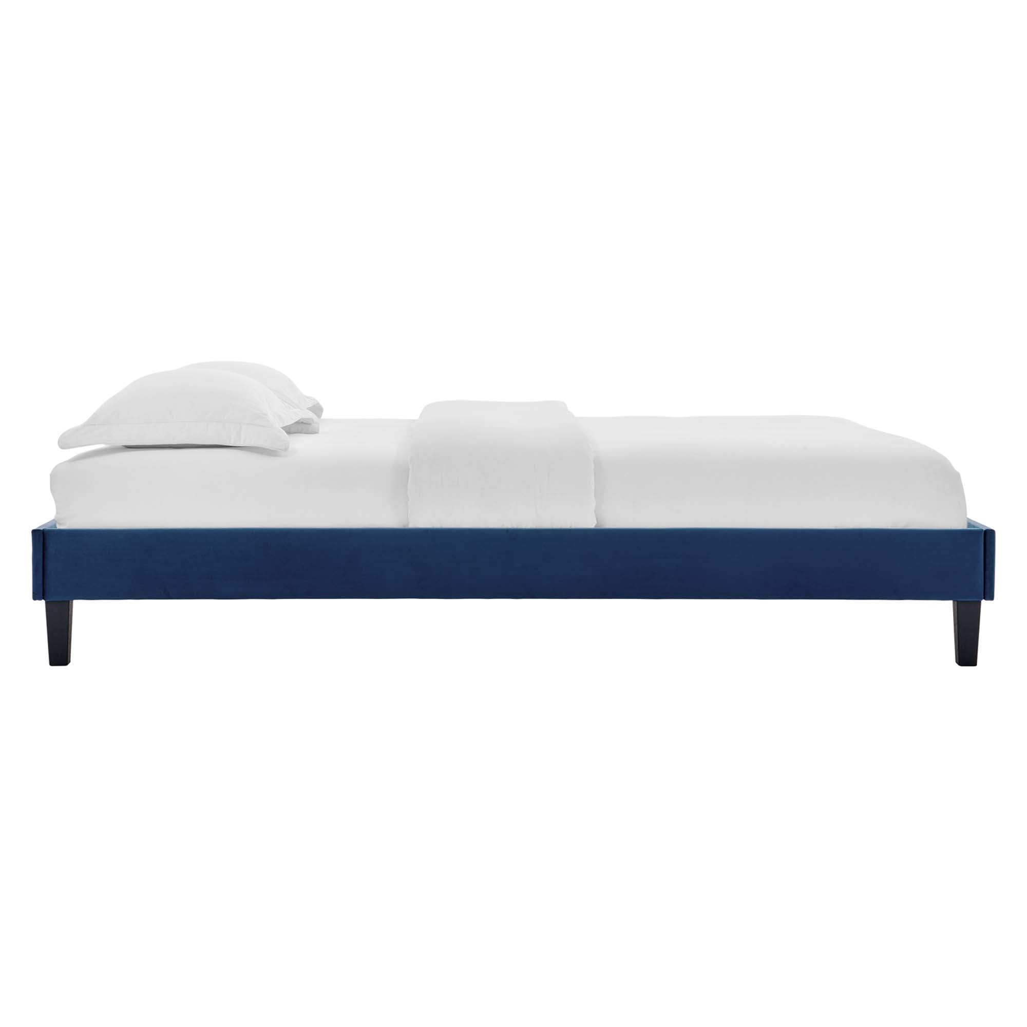 Elise Performance Velvet Platform Bed With Black Wood Legs