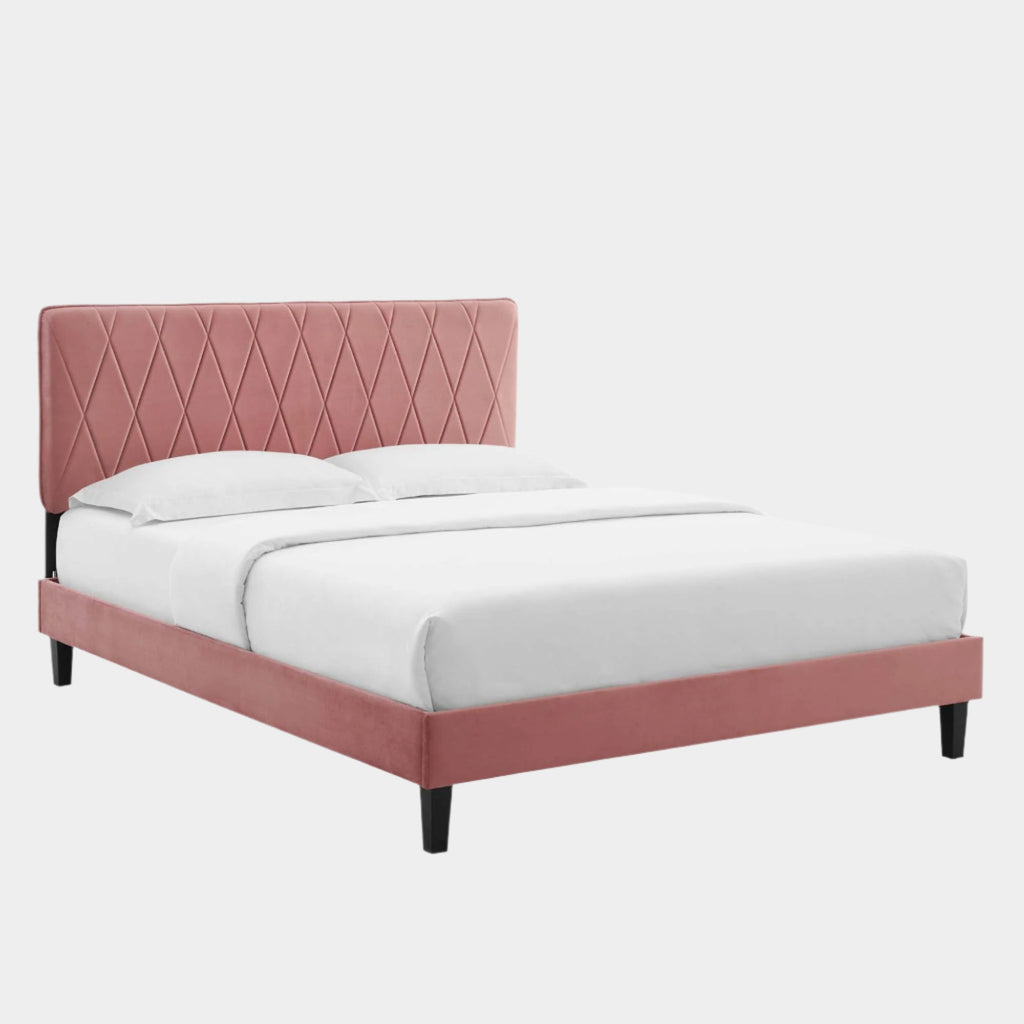 Phillipa Performance Velvet Platform Bed With Black Wood Legs