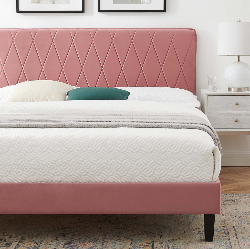Phillipa Performance Velvet Platform Bed With Black Wood Legs