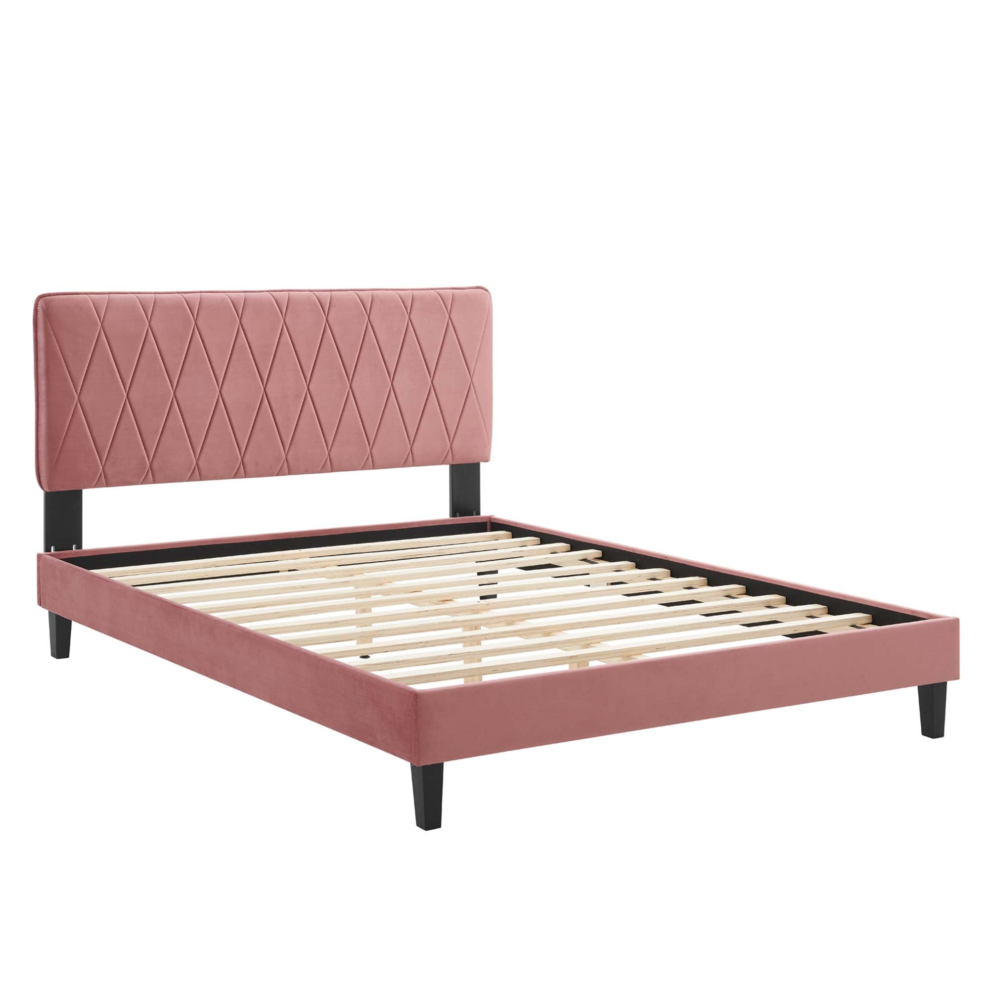 Phillipa Performance Velvet Platform Bed With Black Wood Legs
