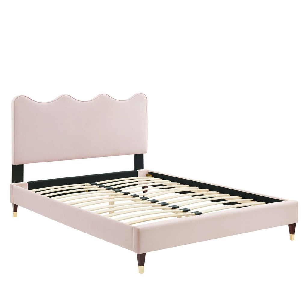 Current Performance Velvet Platform Bed With Wood and Gold Legs